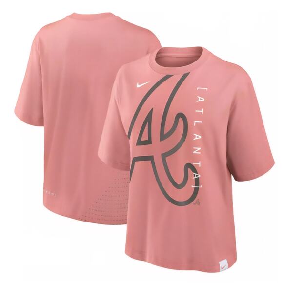 Women's Nike Pink Atlanta Braves Statement Boxy T-Shirt Sz. Large - Picture 1 of 6